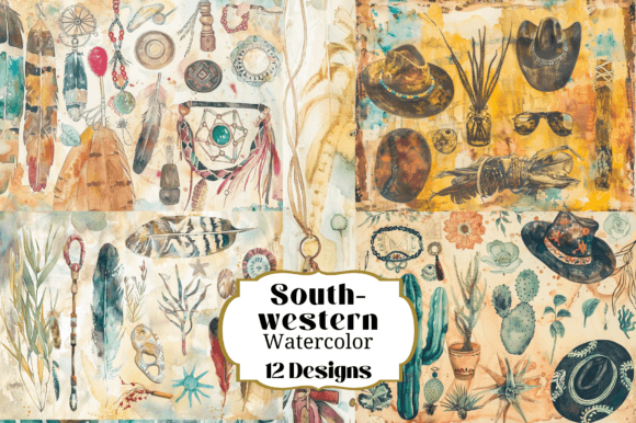 12 Watercolor Southwestern Backgrounds for Authentic Design