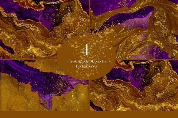 Elegant Purple and Gold Alcohol Ink Backgrounds