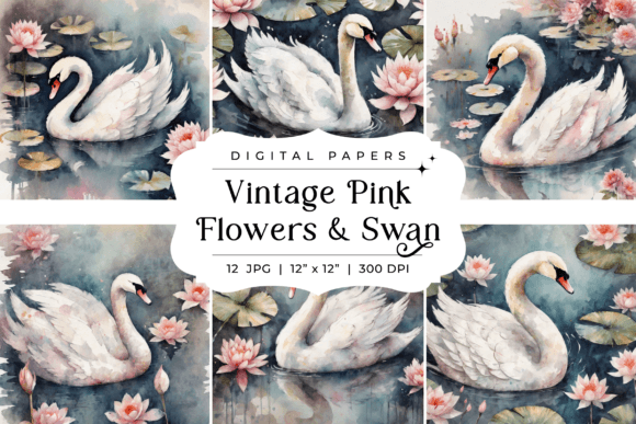 Vintage Pink Flowers & Swan Backgrounds: A Designer's Dream