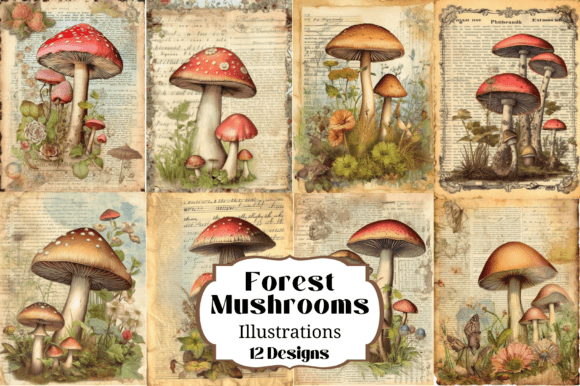 Woodland Forest Mushroom JJ Backgrounds for Junk Journals